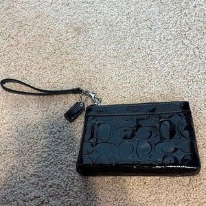 Coach Black Patent Leather Coach Signature Wristlet